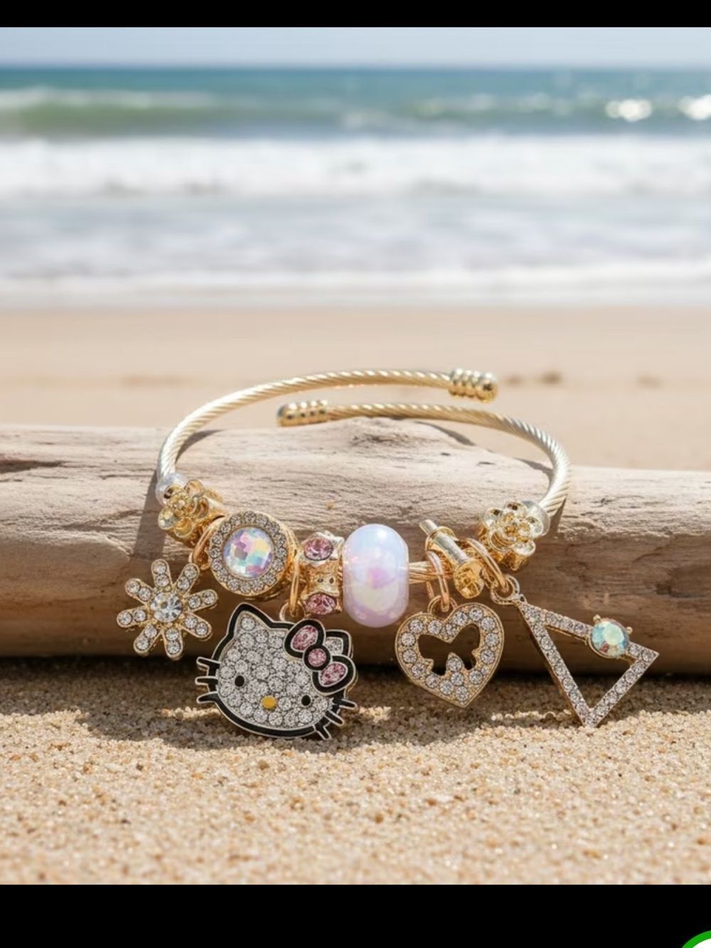 Sanrio “friendship “ Silver-Tone Hello Kitty Charm Bracelet with Pink Accents